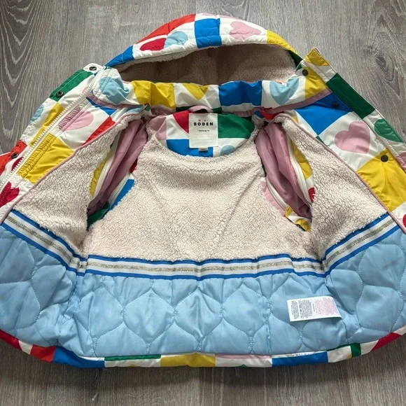 Mini Boden Multicolor Heart Patch 2 in 1 Best Winter Jacket size 3-4YR